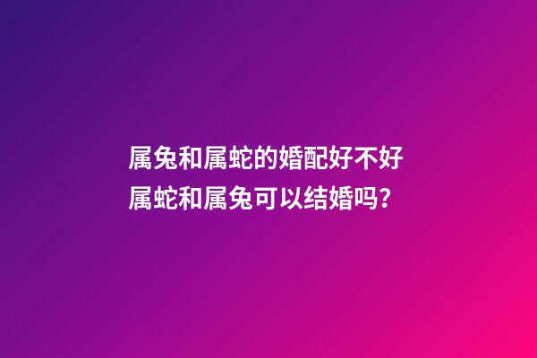 属兔和属蛇的婚配好不好 属蛇和属兔可以结婚吗？-第1张-观点-玄机派